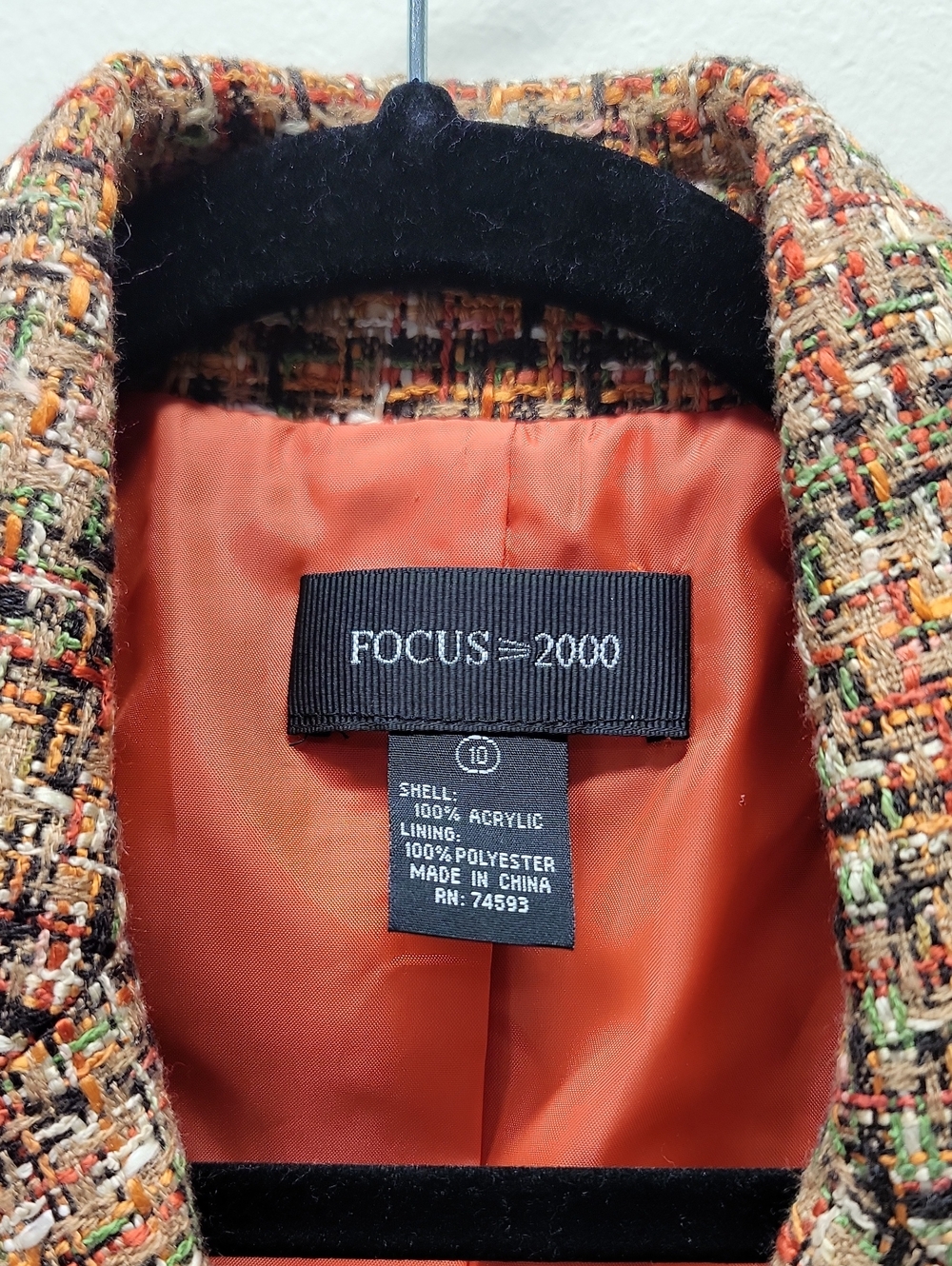 Focus 2000 Autumnal Tones Tweed Fringe Blazer 2-Button W/Pockets Sz 10 - Picture 3 of 16